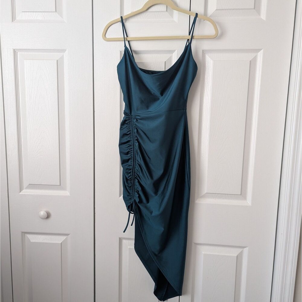 Windsor Ruched Satin Midi Dress Medium Green Cocktail Dress Wedding Guest